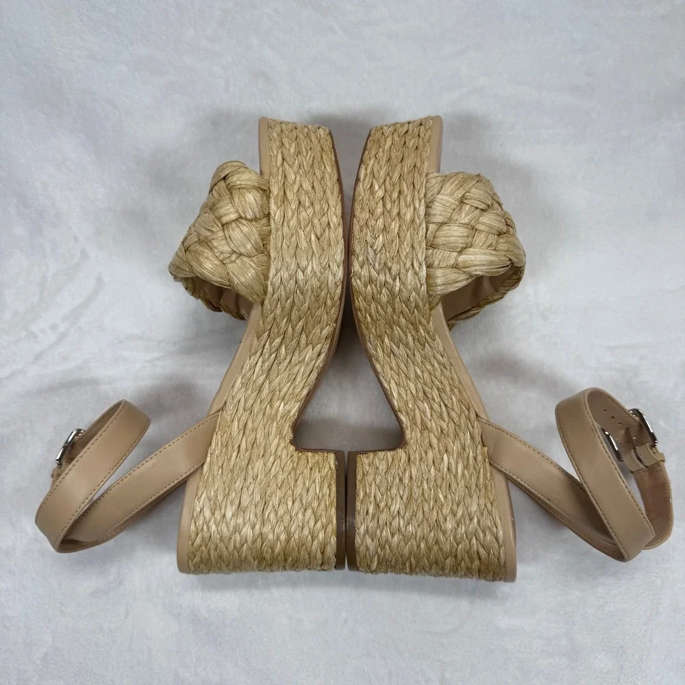 Marc Fisher Steel Espadrille Platform Sandals Woven‎ Ankle Strap Beige Size 10M